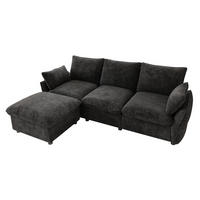ECKSOFA mit Ottomane, Hocker und 2 Kissen aus Chenille in Dunkelgrau - Dunkelgrau, Textil (222.5/154.5cm) - EVRYAE