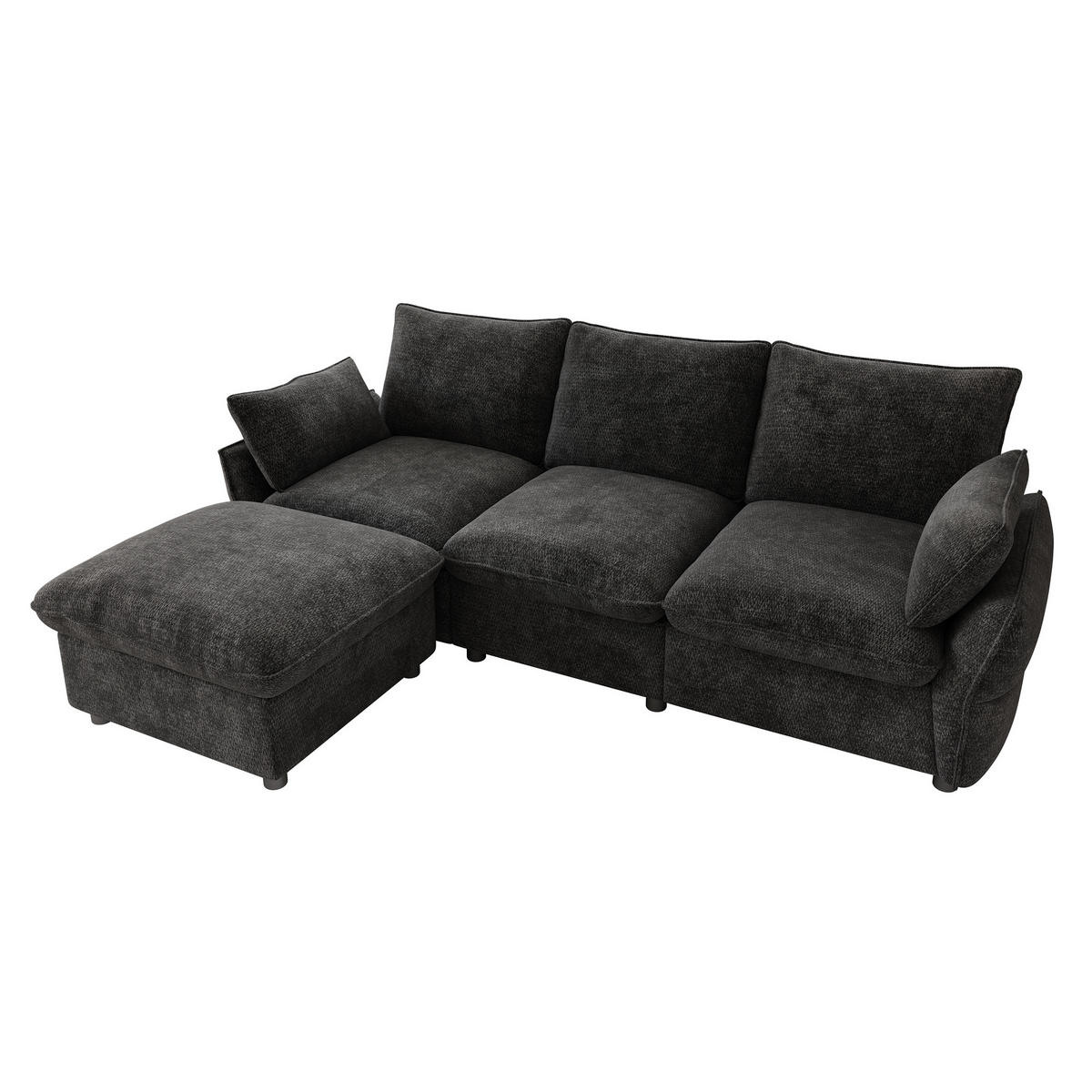 ECKSOFA 222.5/154.5/76.5 cm Dunkelgrau Chenille mit 1 Fußhocker - Dunkelgrau, Textil (222.5/154.5cm) - Oxeza
