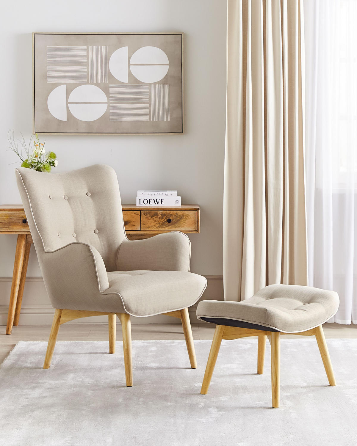 SESSEL Beige mit Hocker Vejle - Hellbraun/Beige, Textil (81/100/78cm) - Beliani