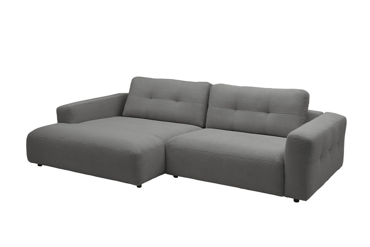 ECKSOFA XL MIKA Grau Cord - Schwarz/Grau, Kunststoff/Textil (296/167cm) - KAWOLA