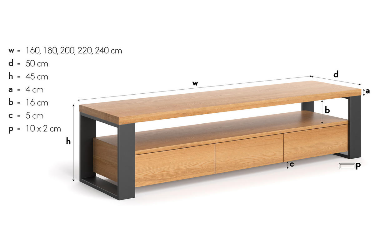 TV-SCHRANK Horizon aus massivem Eichenholz 160 cm - Eichefarben/Naturfarben, Holz (160/45/50cm) - Danzz