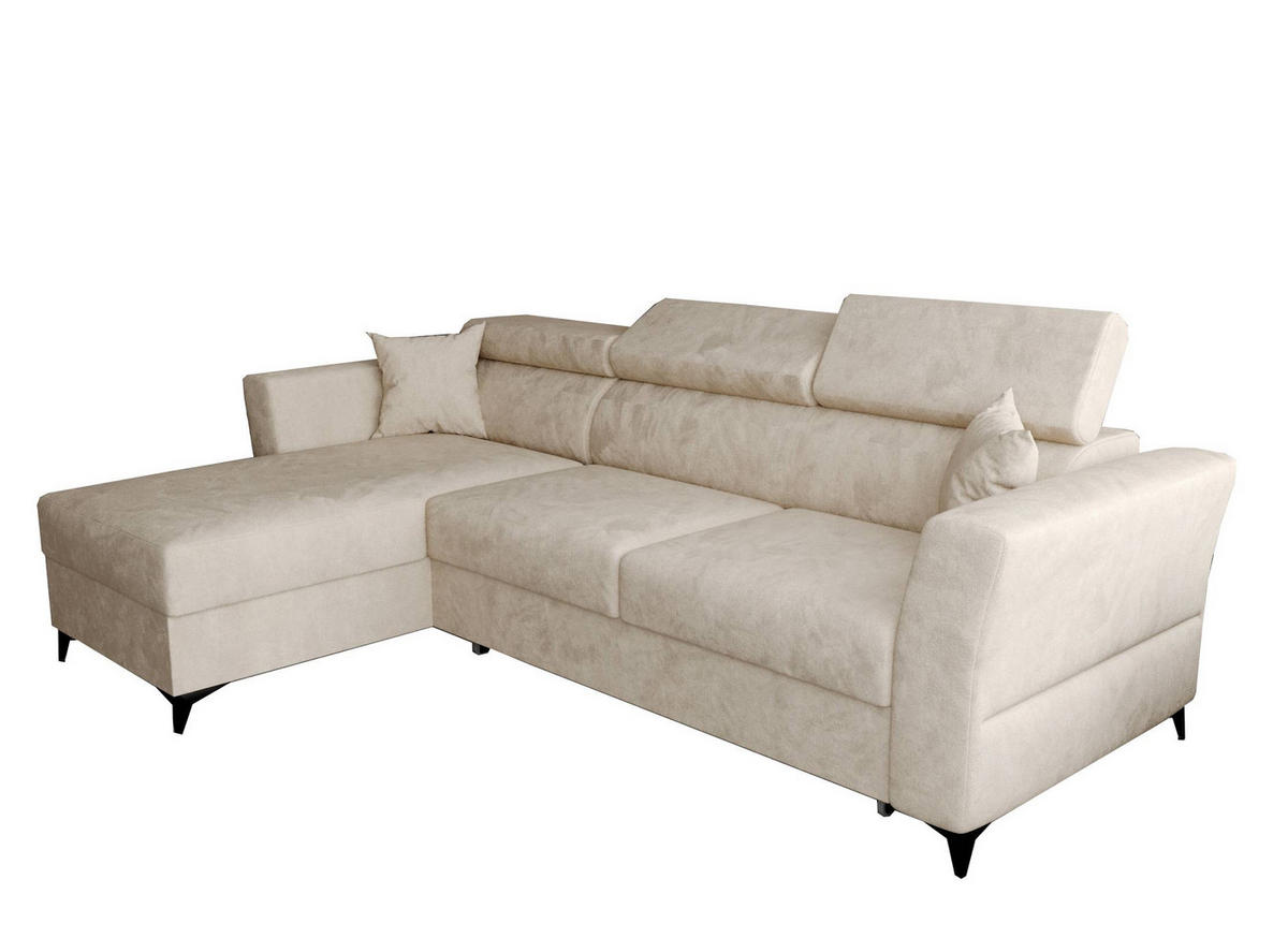 ECKSOFA L Form Ribella Beige 265/180/100 cm Links mit Schlaffunktion - Beige/Schwarz, Textil/Metall (180/265cm) - AX Living
