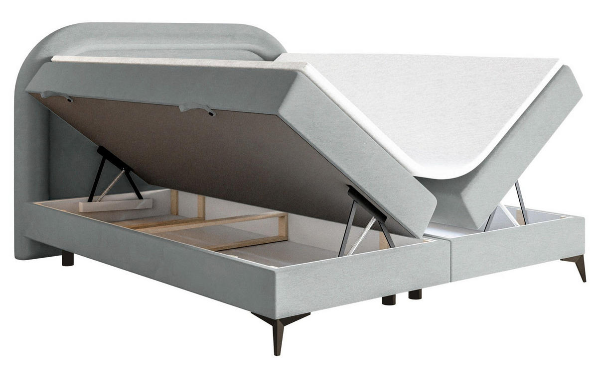 BOXBETT Loreo Hellgrau Samt wasserfest 160x200 cm - Hellgrau/Schwarz, Holz/Textil (160/200cm) - Selsey