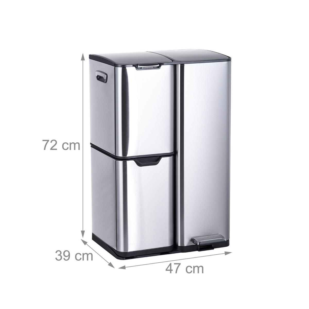 MÜLLEIMER - Silberfarben, Kunststoff/Metall (47/72/39cm) - Relaxdays