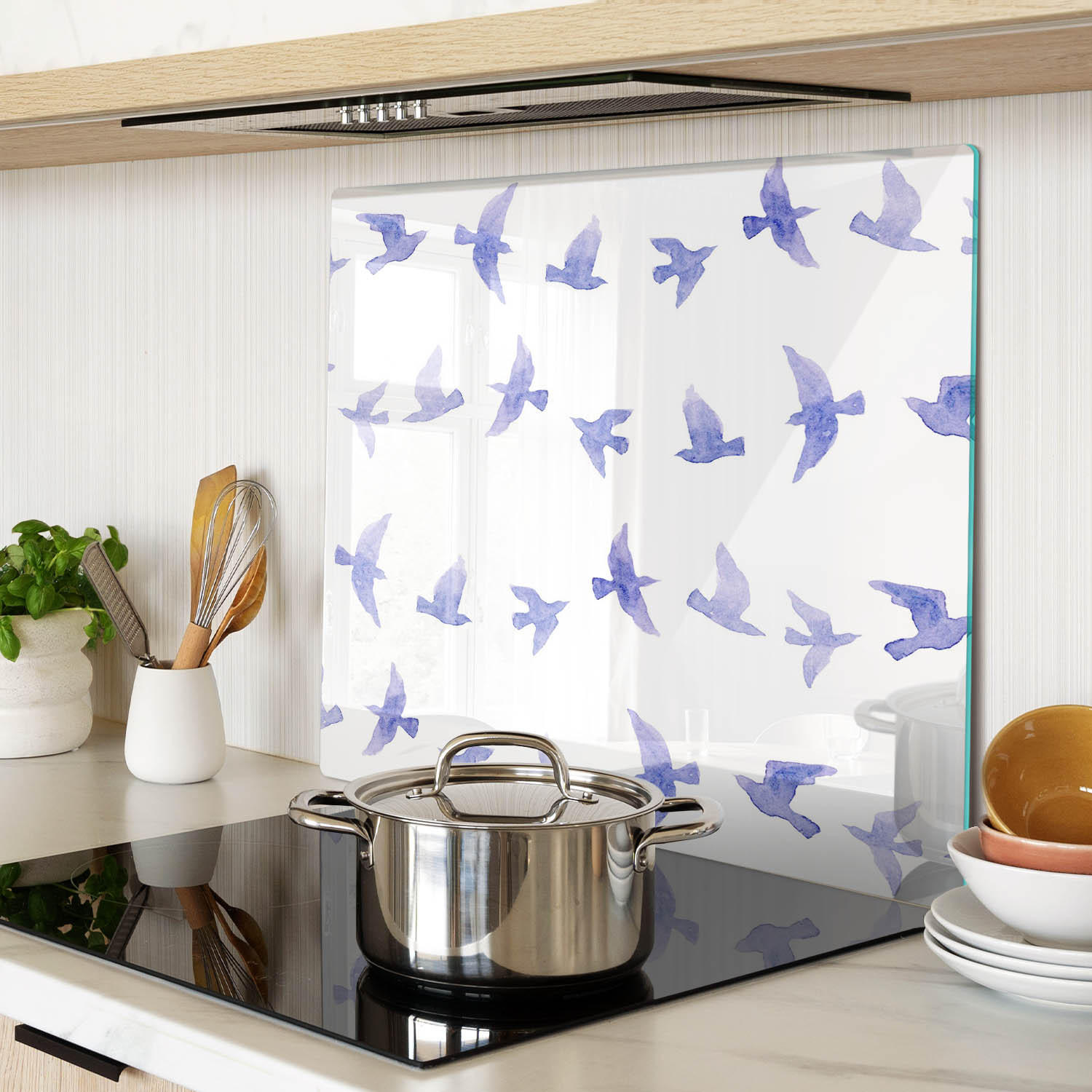 GLASPLATTE 60x52 cm Schwalben - Braun/Weiß, Glas (60/0.4/52cm) - TULUP