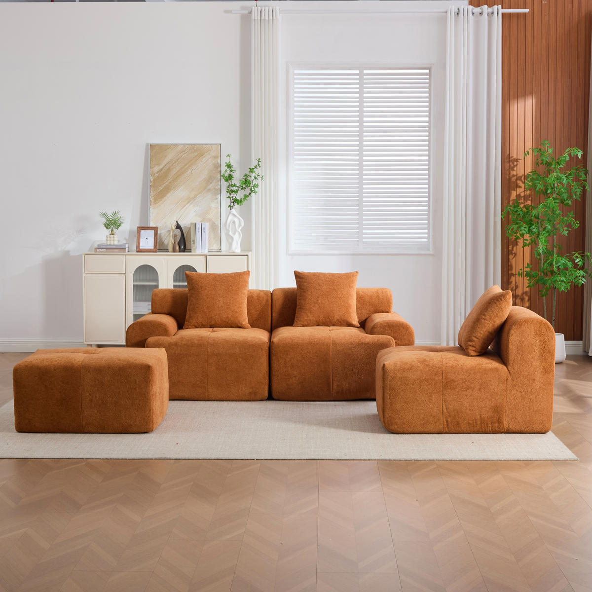 ECKSOFA 268/102/78 cm orange aus Kordstoff modular - Orange, Textil (100/97cm) - OKWISH