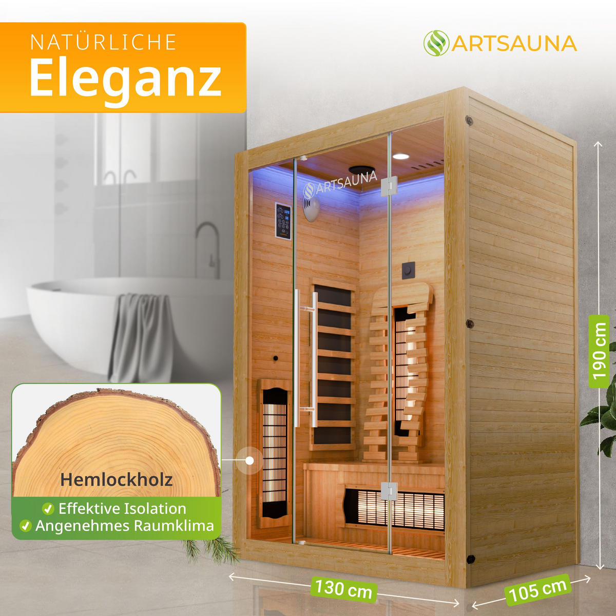INFRAROTKABINE Kiruna130 Premium mit Dual Technologie - Naturfarben, Holz (130/190/105cm) - Artsauna