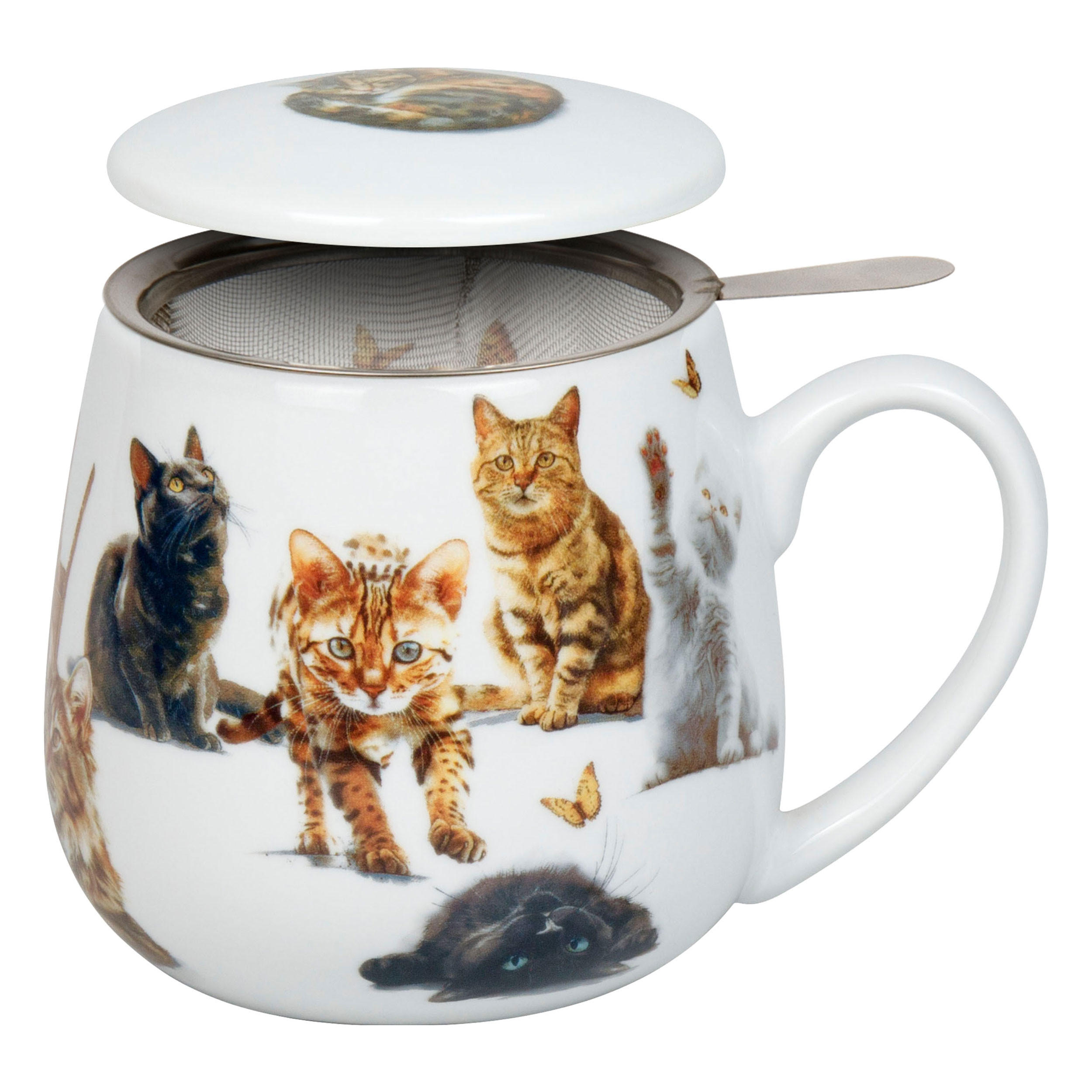 KAFFEEBECHER mit Sieb und Deckel Samtpfoten - Naturfarben, Keramik (0.4L) - Könitz