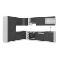 ECKKÜCHE Fame-Line Anthrazit Landhaus/Weiß 347 x 257 cm ohne AP - Dunkelgrau/Weiß, Holzwerkstoff (347/81.6/46cm) - Vicco