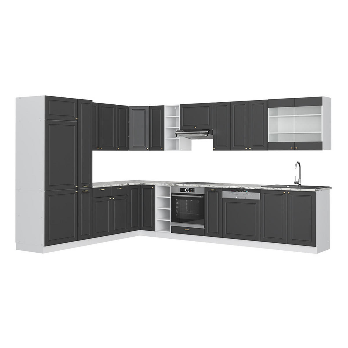 ECKKÜCHE Fame-Line Anthrazit Landhaus/Weiß 347 x 257 cm ohne AP - Dunkelgrau/Weiß, Holzwerkstoff (347/81.6/46cm) - Vicco