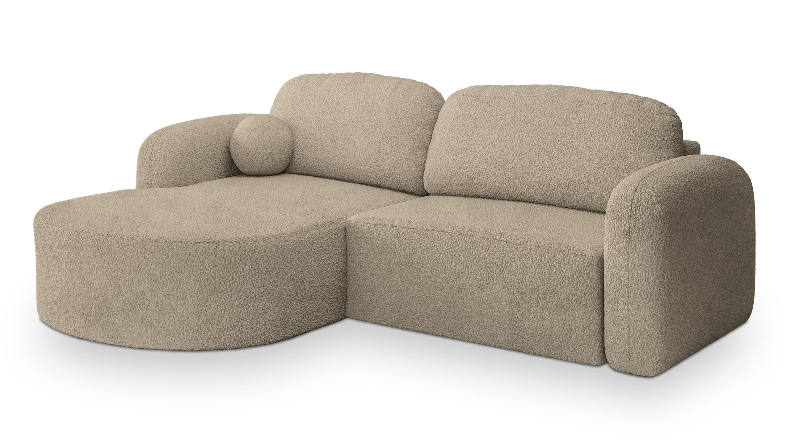 ECKSOFA AMILIA L-S Beige Boucle-Stoff mit Schlaffunktion - Beige, Holz (263/174cm) - MASSENO