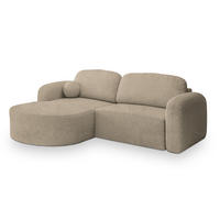 ECKSOFA AMILIA L-S Beige Boucle-Stoff mit Schlaffunktion - Beige, Holz (263/174cm) - MASSENO