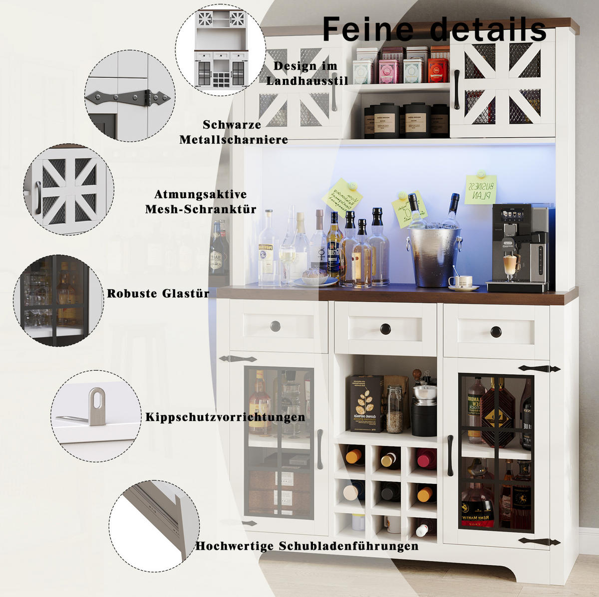 BUFFET 120/180/40 cm Weiß aus MDF und Glas mit LED-Beleuchtung - Weiß, Holzwerkstoff (40/180/120cm) - OKMYHOME