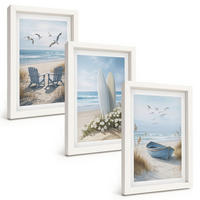 BILDER SET 3er Set - 20x30 cm Weißer Rahmen - Strand Surfbretter Vögel - Weiß, Kunststoff (20/30cm) - TULUP