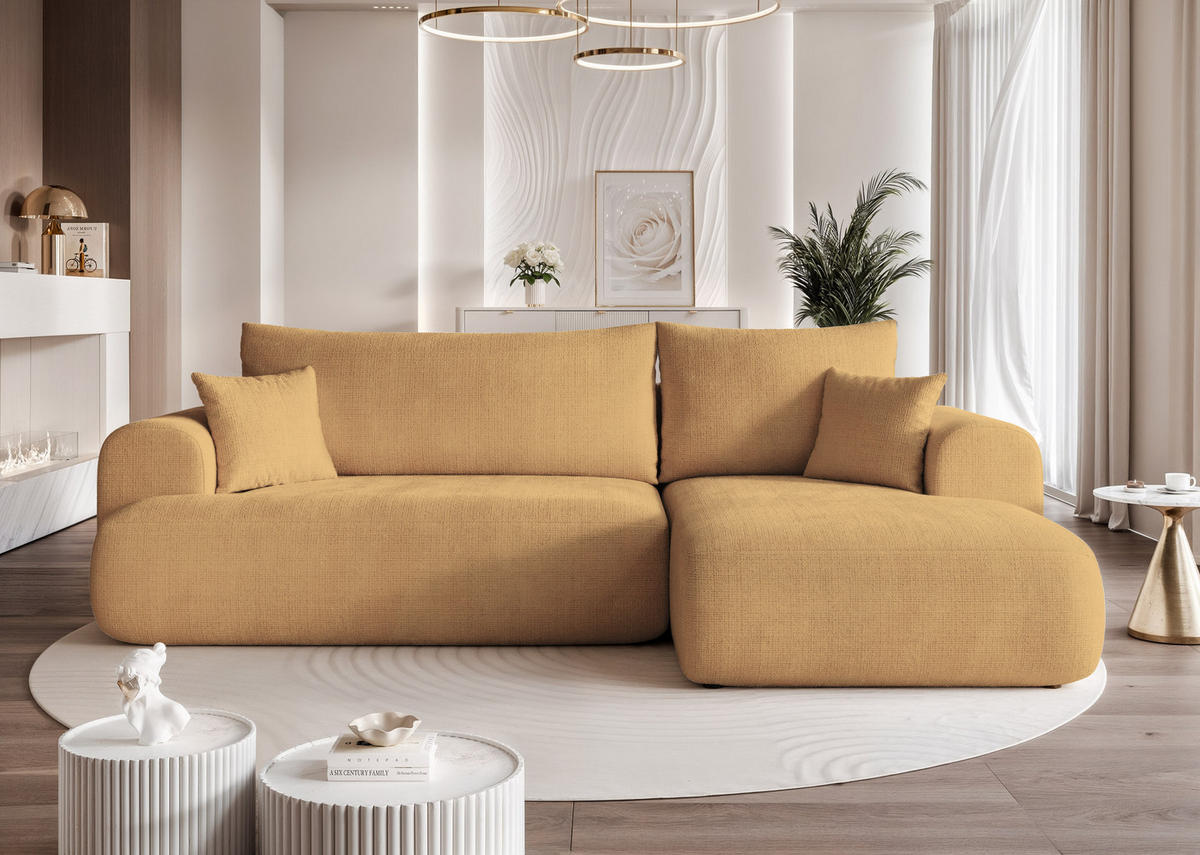ECKSOFA BLOOM mit Schlaffunktion und Bettkasten Gelb - Gelb, Holzwerkstoff/Kunststoff (263/150cm) - Idohome