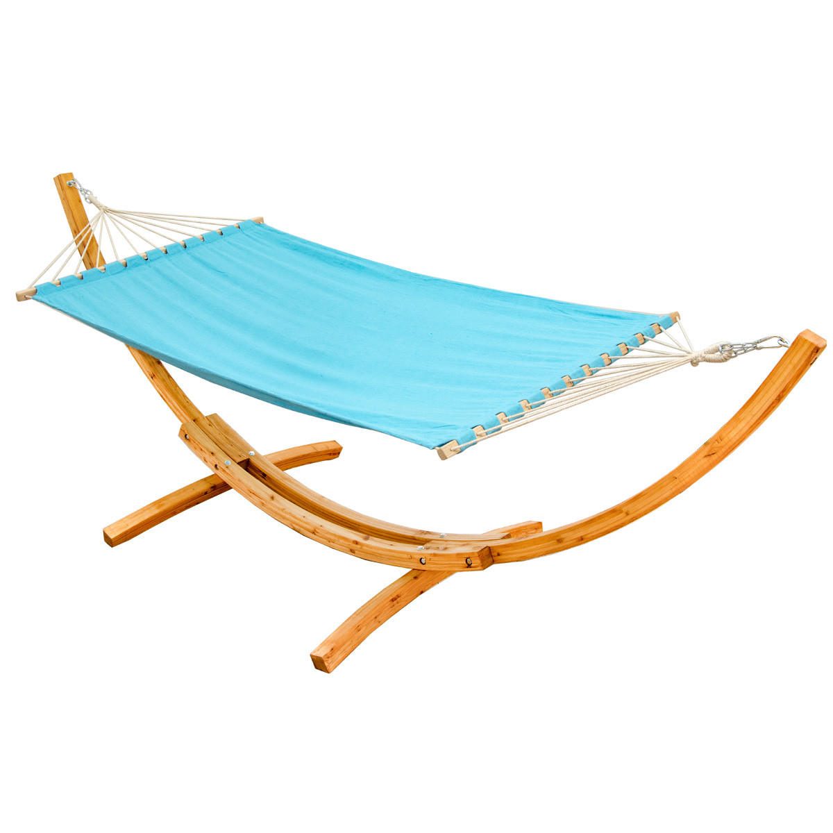 XXL-HÄNGEMATTE mit Holzgestell bis 150kg, 325/120cm, Blau - Blau, Holz (120/2.5/325cm) - Amanka