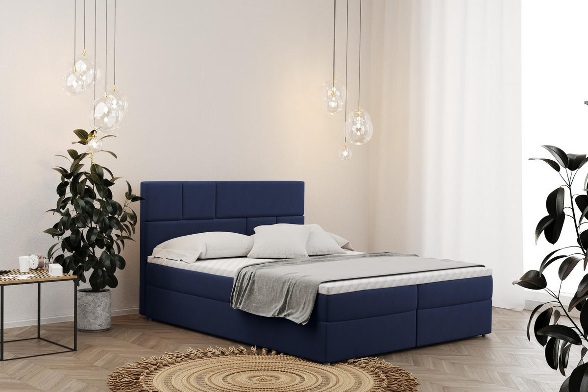 BOXBETT Mit Bettkasten BALI Stoff Mat Velvet Marineblau 200x200 cm H3-Bonell - Dunkelblau, Holz/Holzwerkstoff (200/200cm) - Kaiser Möbel