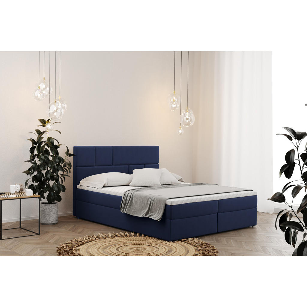 Thumbnail - Kaiser Möbel Boxbett, Dunkelblau, Textil, H2, Höhe ca. 20 cm, einzeln stellbar, 200x200 cm, Schlafzimmer, Betten, Boxspr...