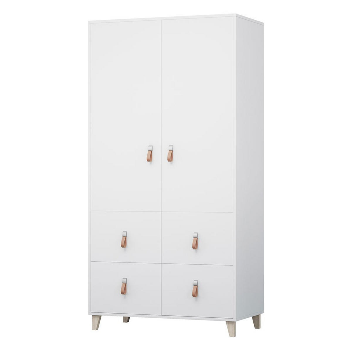 JUGENDZIMMER Svala 4 teilig in Weiß, Skandinavischer Stil, kleiner Kleiderschrank, Schreibtisch, Kommode 03, Wandregal - Weiß, Holzwerkstoff (80/200/120cm)