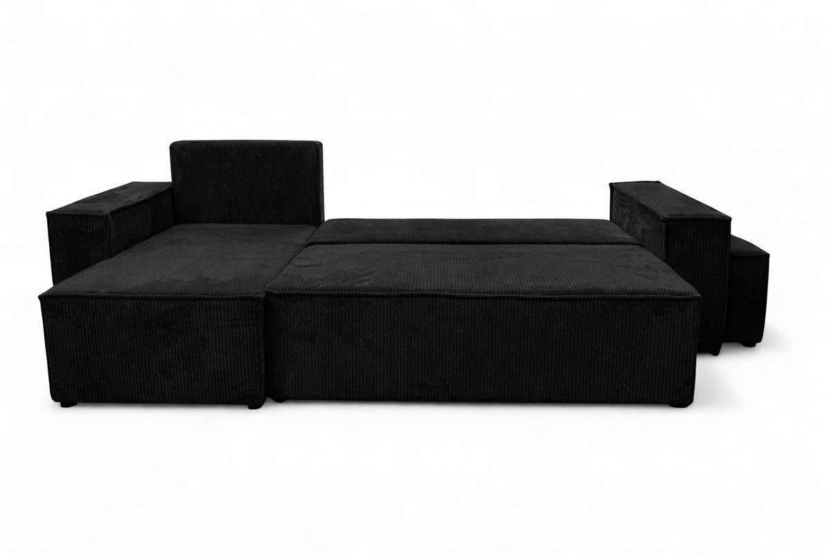 ECKSOFA Mit Schlaffunktion Und Pouf, Cordstoff Poso, Schwarz, Links, Best L Mit Pouf - Schwarz, Holz (244/145cm) - Kaiser Möbel