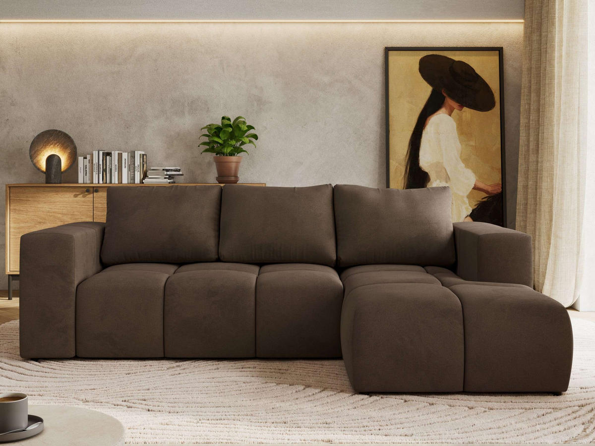 ROHOVÁ SEDAČKA MONIVA L - Hnědá Samet - Pravá Strana - černá/hnědá, textil/plast (266/164cm) - MKS