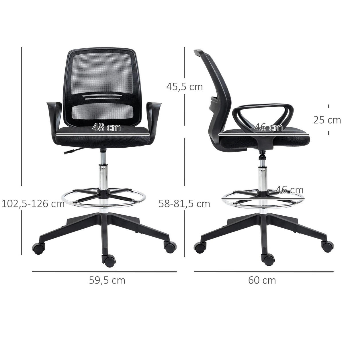 DREHSTUHL 68/100/66 cm Schwarz aus Plastic höhenverstellbar - Schwarz, Kunststoff (60/126/59cm) - OKMYHOME