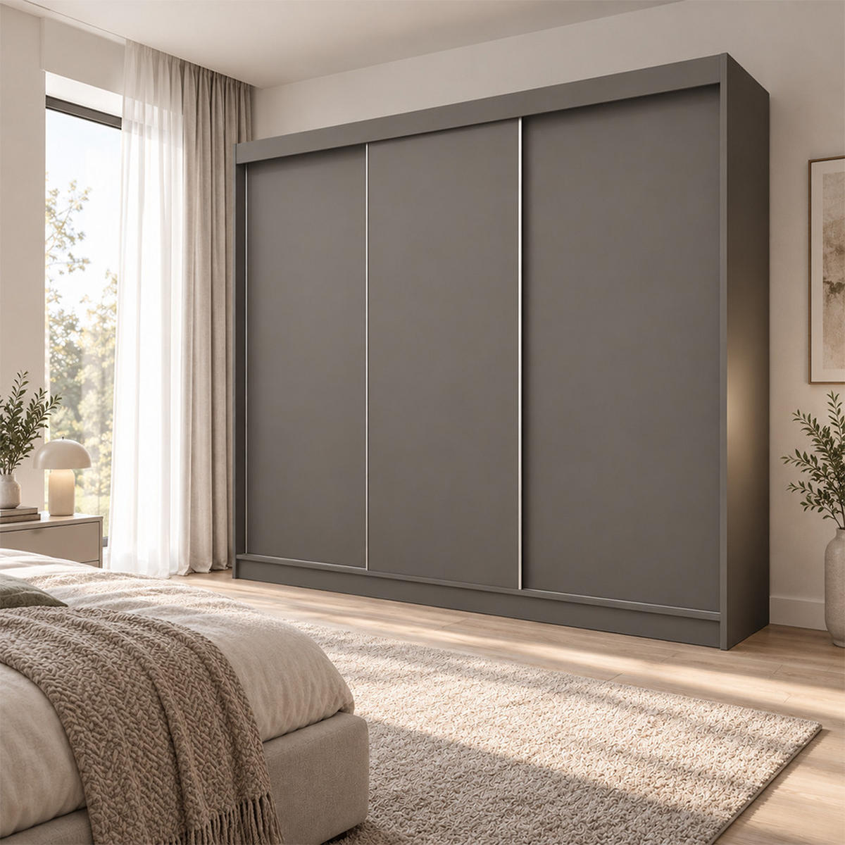 KLEIDERSCHRANK Steria 240 cm Graphit Griffe silber - Graphitfarben, Holzwerkstoff (240/216/61cm) - KS Home Concept