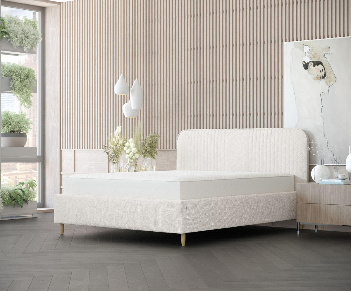 POLSTERBETT Livy Creme 160/200 cm im Chenille-Stoff - Creme/Naturfarben, Holz/Holzwerkstoff (160/200cm) - Maison de Reve