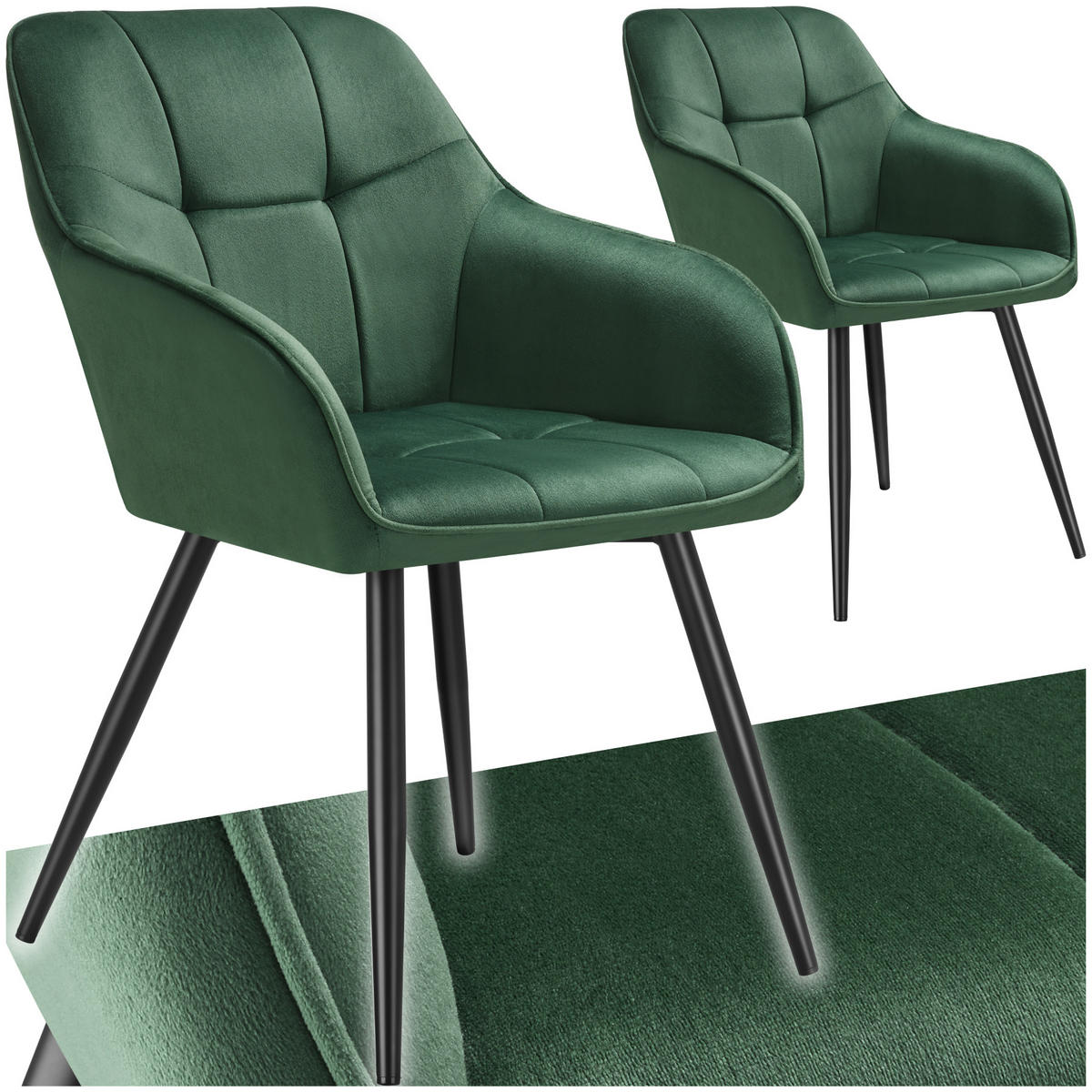 ESSZIMMERSTUHL 2er Set Marilyn 58 x 62 x 82 cm dunkelgrün/schwarz - Dunkelgrün/Schwarz, Kunststoff (58/82/62cm) - tectake