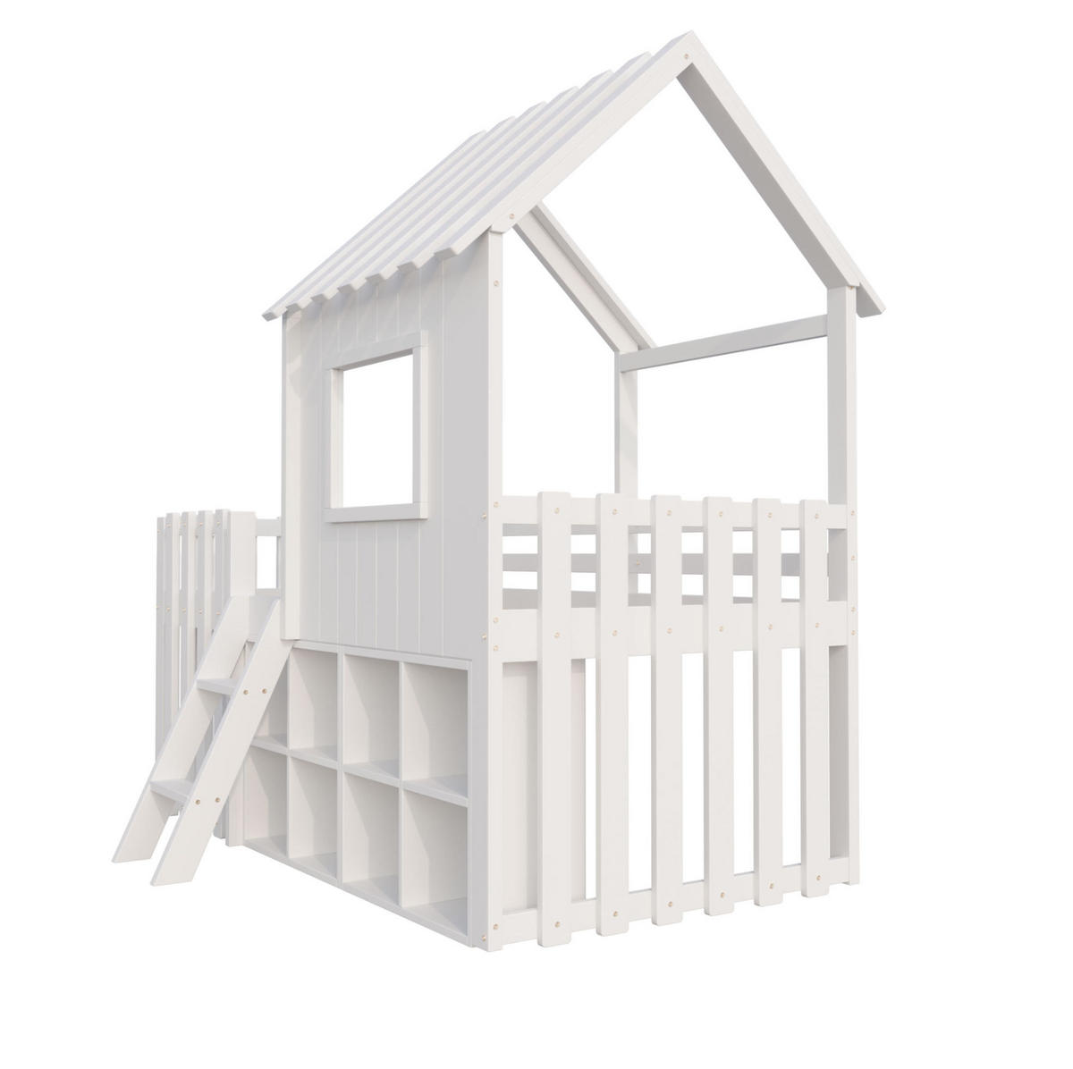 HOCHBETT aus Kiefernholz 90x200 cm Weiß im Spielhaus-Design mit Stauraum - Weiß, Holz (90/200cm) - IVMEU