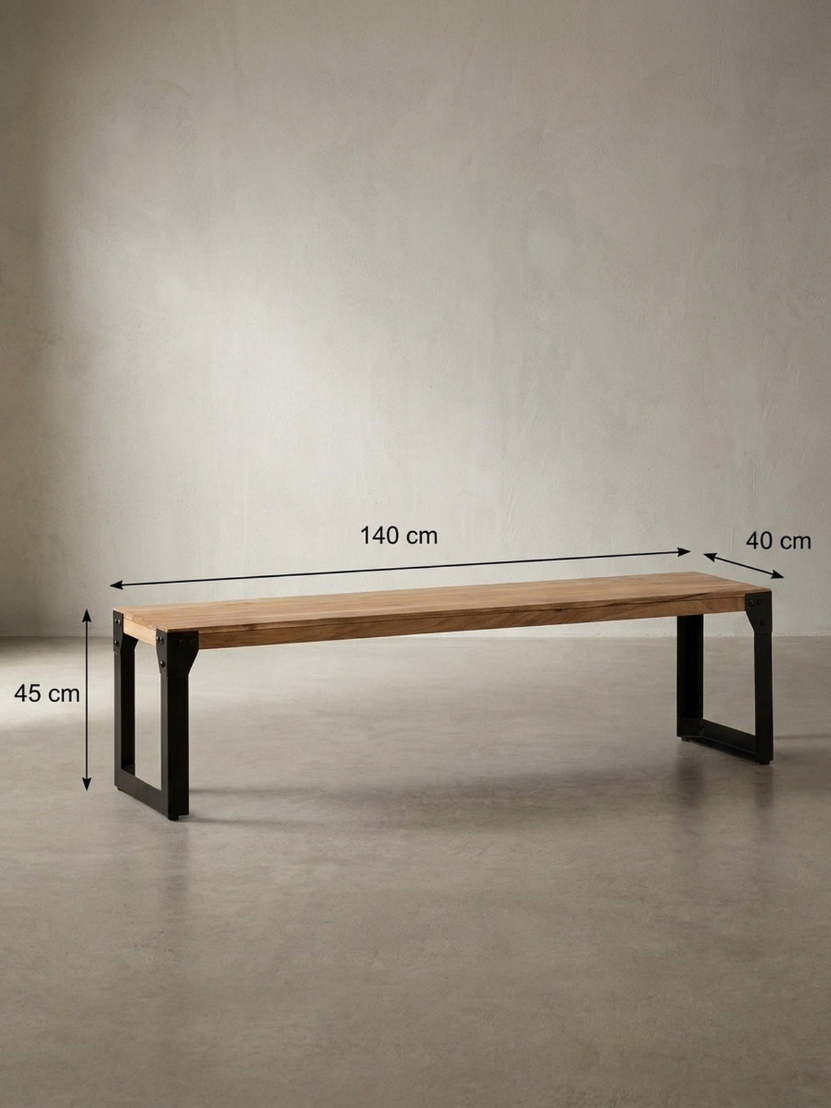 ESSZIMMERBANK Massivholz Metall ohne Lehne, Akazie 140x40x45 cm - Schwarz/Braun, Holz/Metall (140/45/40cm) - KADIMA DESIGN