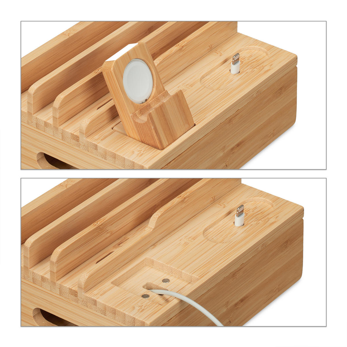 NABÍJECÍ stanice - světle hnědá, dřevo (13/17/11cm) - Relaxdays