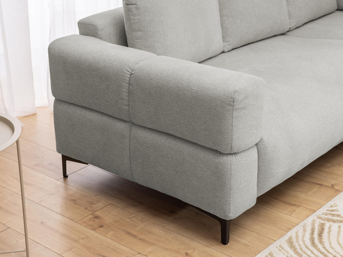 ECKSOFA Cardea in Bubble-Optik aus weichem Hellgrau Strukturstoff mit hohem Sitzkomfort - Ottomane rechts - Hellgrau/Schwarz, Holz/Textil (230/170cm) - S-Style Möbel