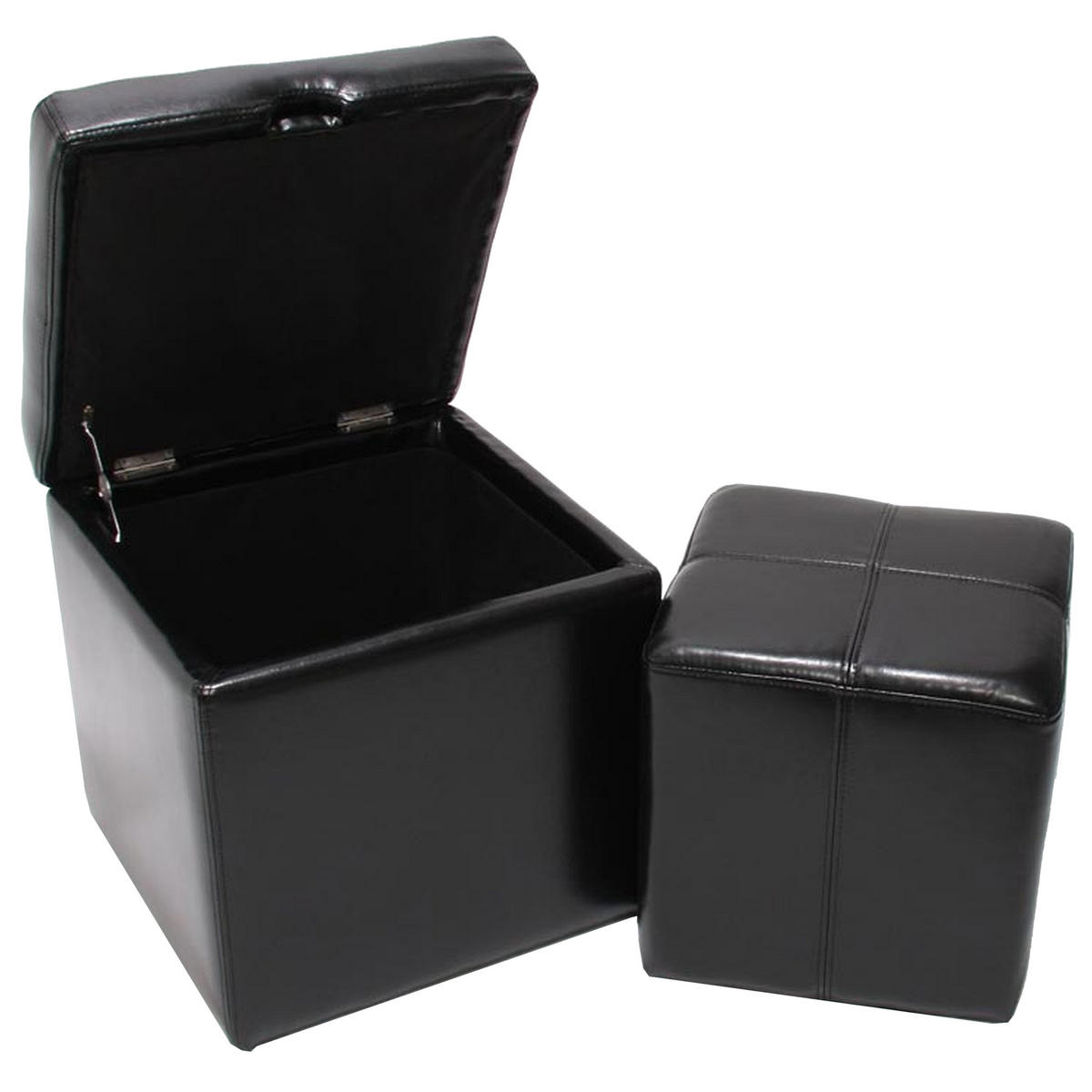 SITZHOCKER Schwarz 2er-Set - Schwarz, Leder (44/45/44cm) - MCW