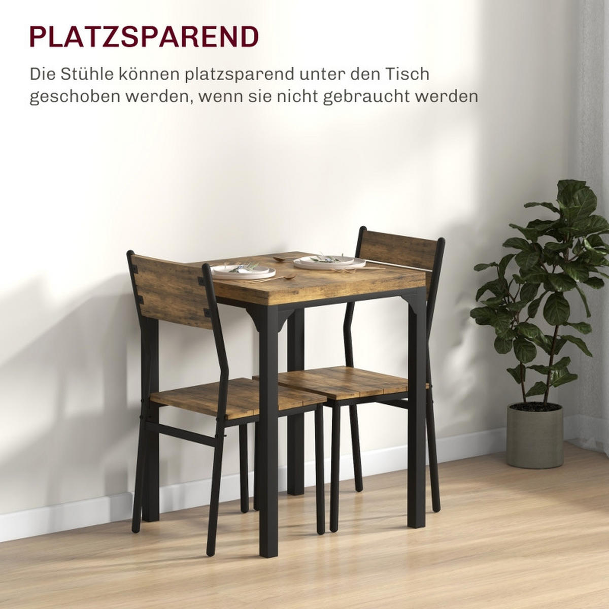 ESSGRUPPE DE-39302 60/60 cm Tisch mit 2 Stühlen Braun - Braun, Holzwerkstoff (60/76/60cm) - ComfortXL