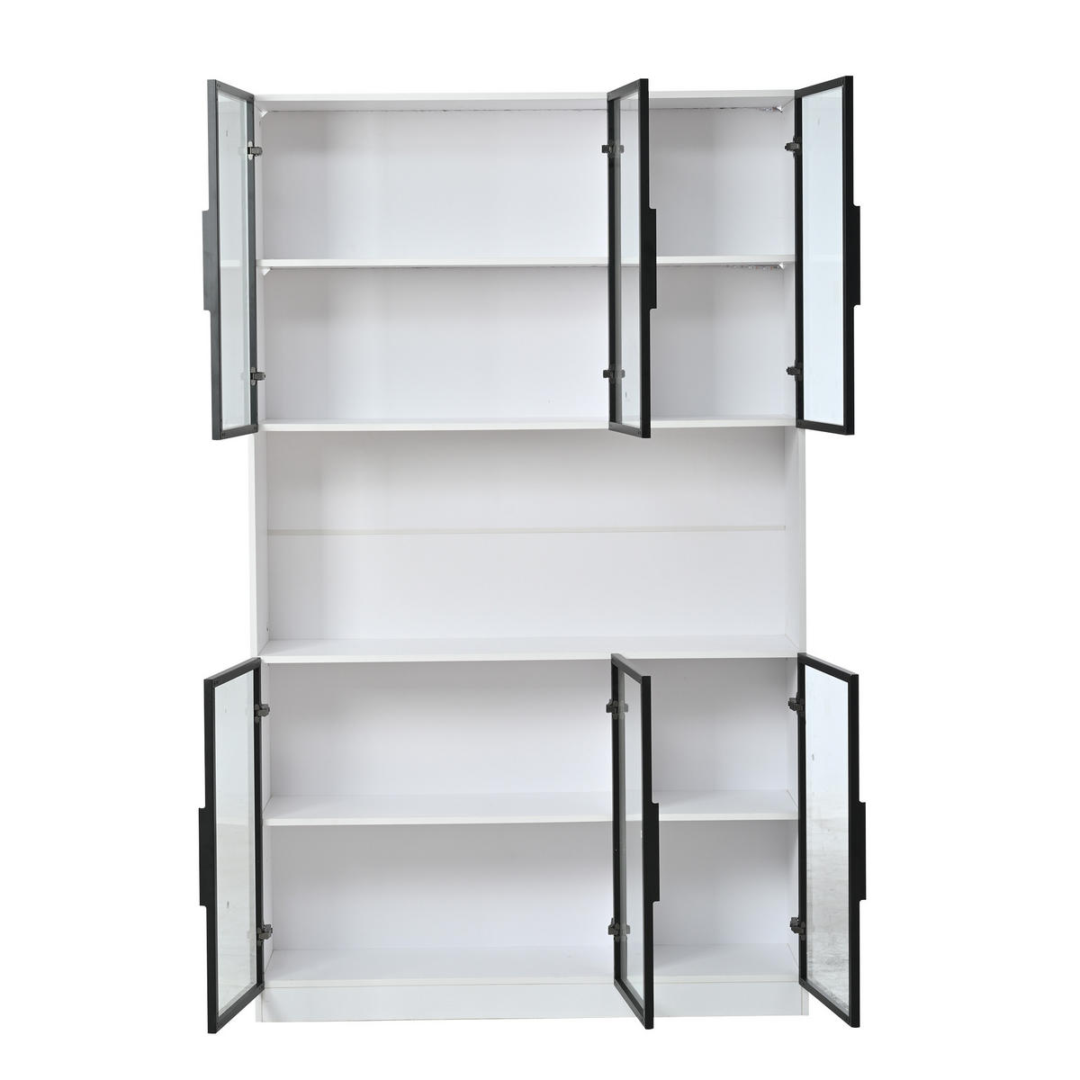 VITRINE 120/34/200 cm weiß aus MDF und Glas mit LED und 6 Türen - Weiß, Holzwerkstoff (120/200/34cm) - OKWISH