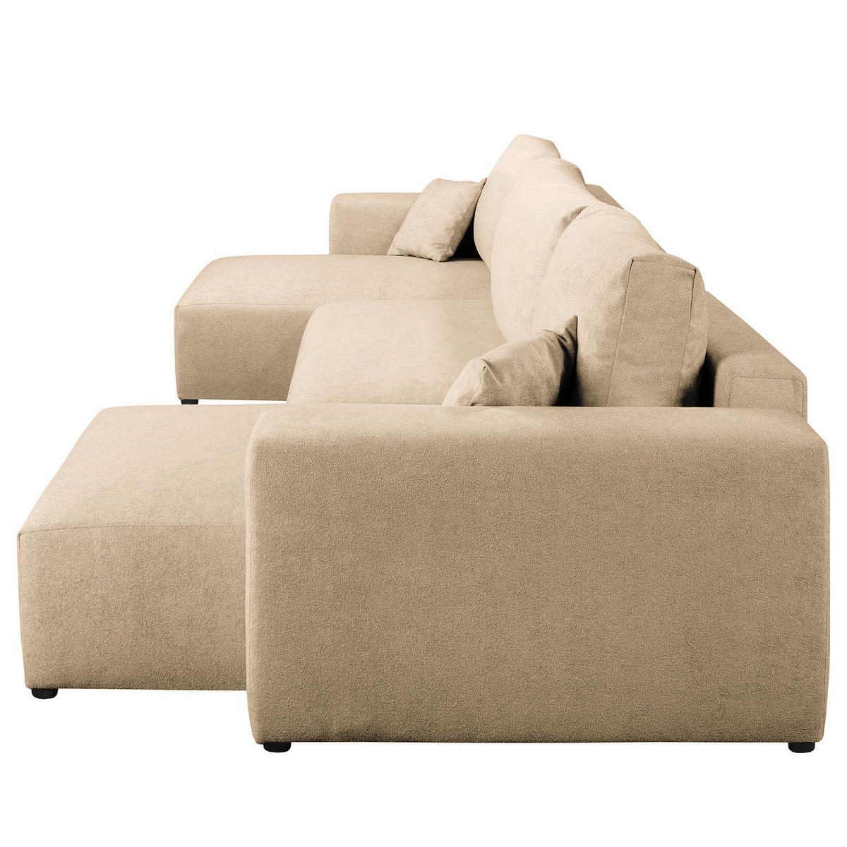 WOHNLANDSCHAFT mit Schlaffunktion - Beige/Schwarz, Kunststoff/Textil (398/70/148cm) - home24