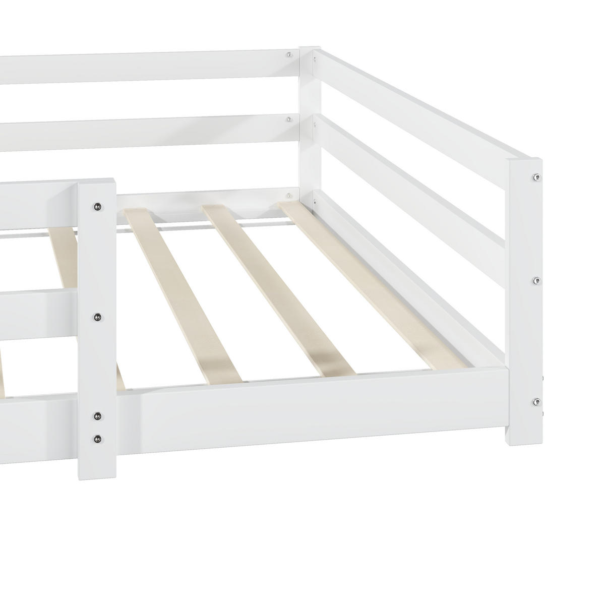 BODENBETT 140/200 cm DE-33039 mit Schutzgitter Weiß - Weiß, Holz (140/200cm) - ComfortXL