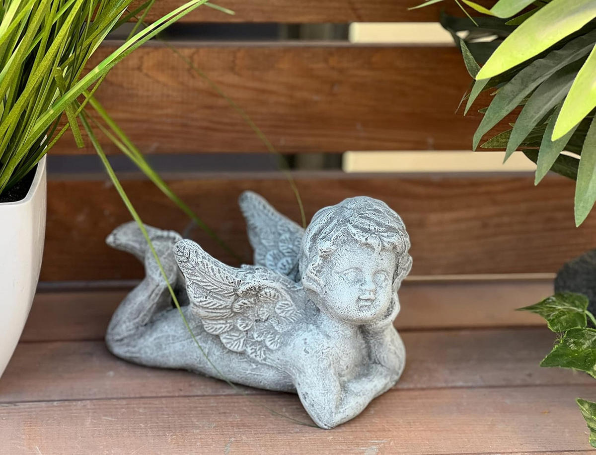 STEINFIGUR Engel auf Bauch liegend frostfest Steinguss - Grau, Stein (10/11/17cm) - stoneandstyle