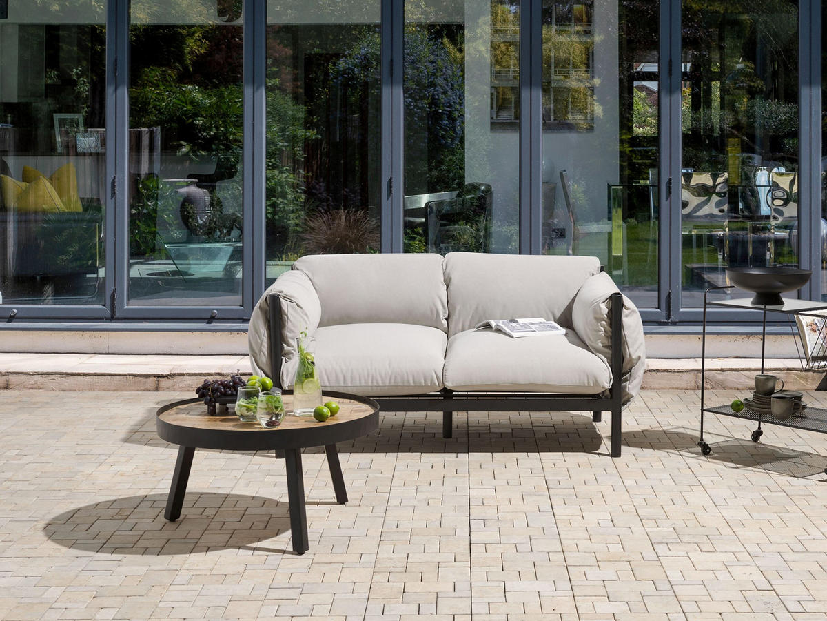 GARTENSOFA 2-Sitzer Aluminium hellgrau/schwarz Esperia - Schwarz/Grau, Metall (144/80/96cm) - Beliani