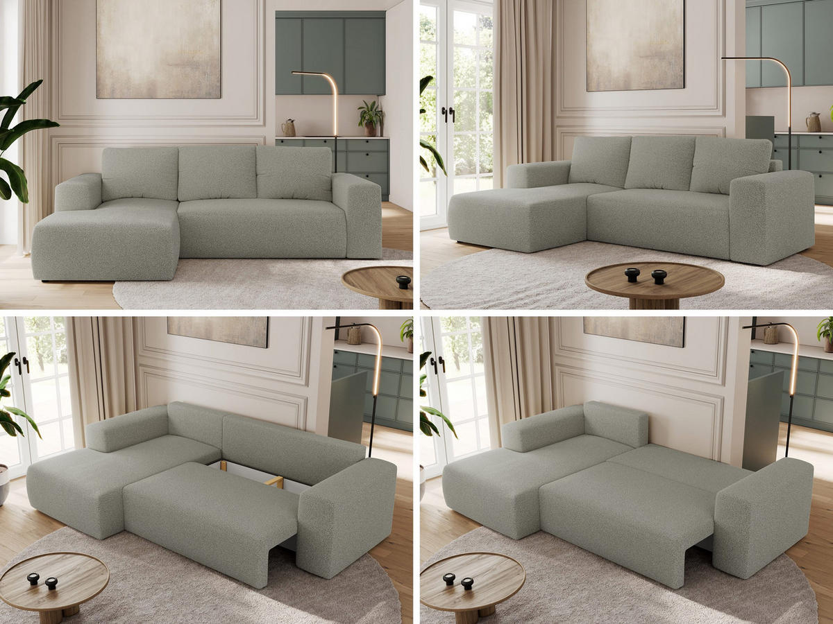 ECKSOFA TRENTINO L Hellgrau Boucle - Links - Hellgrau/Schwarz, Textil (266/164cm) - MKS