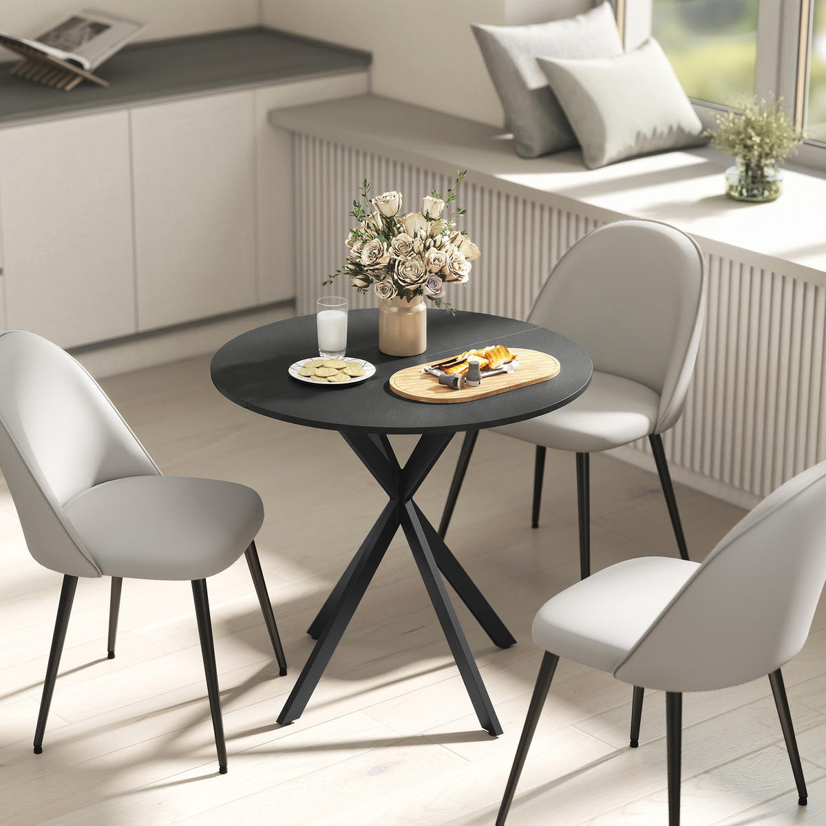 KÜCHENTISCH rund Schwarz 80/80/75 cm - Schwarz, Metall (80/80/75cm) - HOMCOM