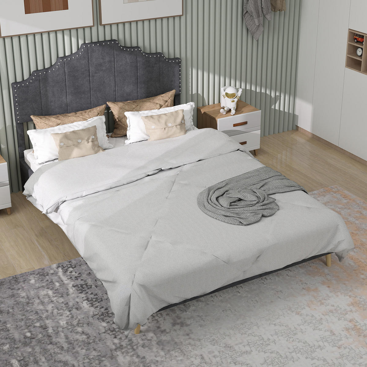 POLSTERBETT 160x200 cm Samt ohne Stauraum grau - Grau, Textil (160/200cm) - LEBENLANG