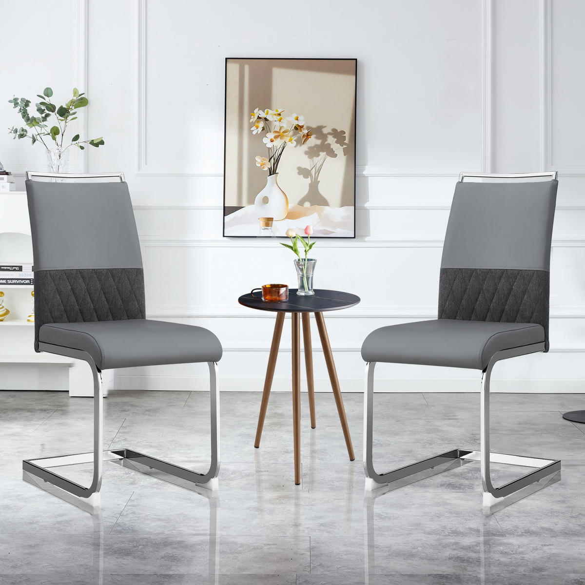 ESSZIMMERSTUHL 2er-Set mit Kunstleder- und Leinenpolsterung, ergonomischer Küchen- und Bürostuhl, grau - Grau, Kunststoff (48/95/42cm) - Luhomfu