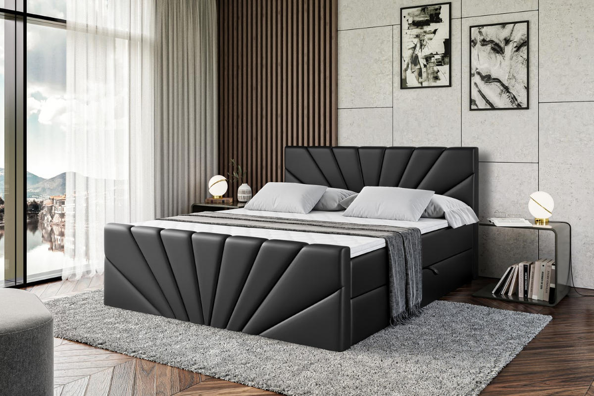 AMERICKÁ postel MILTIO-Z – 200 x 200 cm – H3 – vysoce lesklá černá - vysoce lesklá černá, kompozitní dřevo (200/200cm) - ALTDECOR