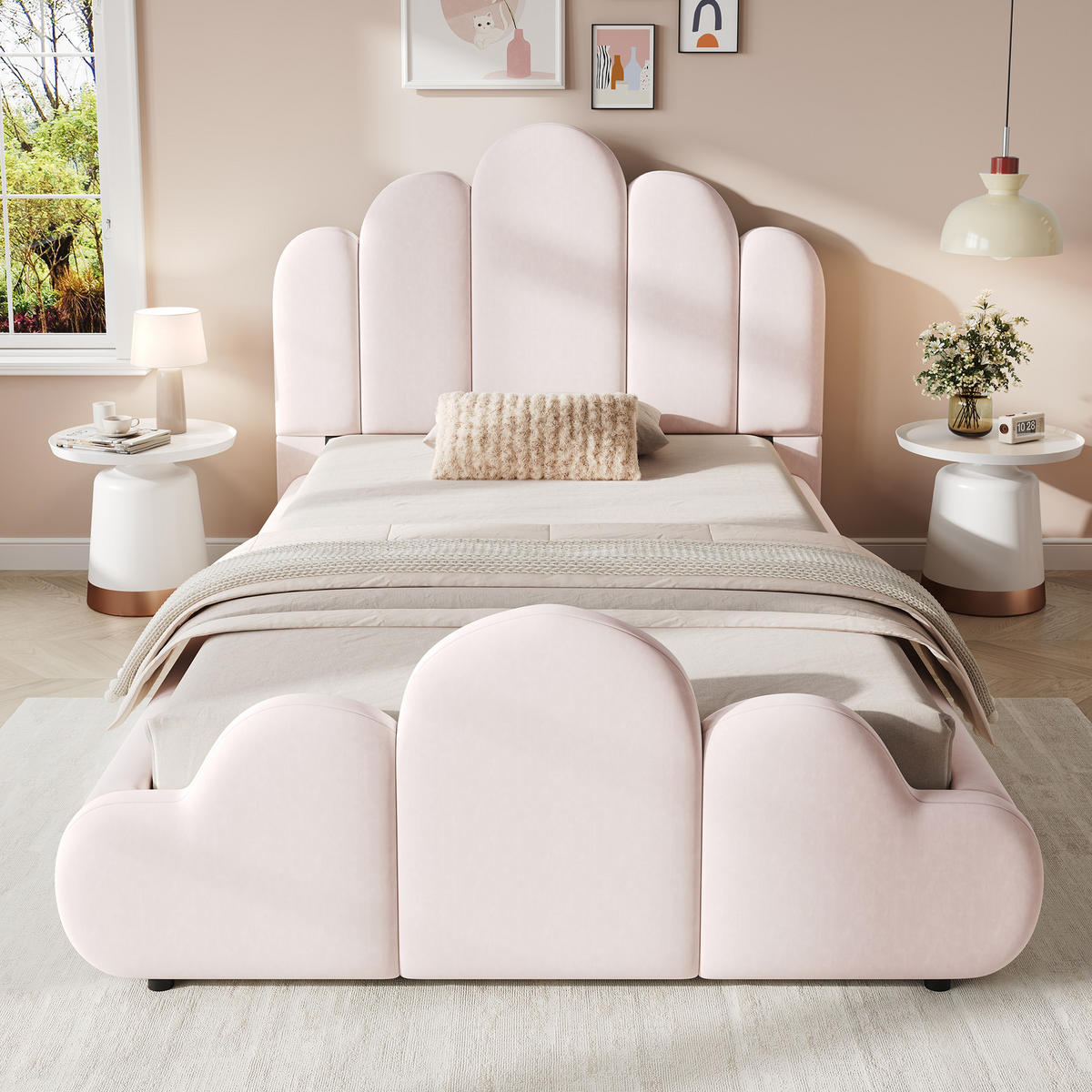 POLSTERBETT 90/200 cm in Rosa mit gepolstertem Kopfteil, abgerundeten Ecken und Stauraum aus Samt - Schwarz/Rosa, Holzwerkstoff/Textil (90/200cm) - STILVORA