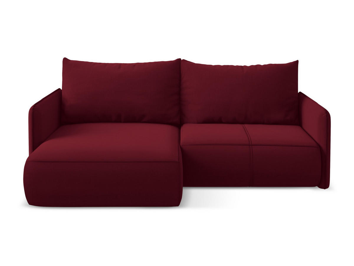 ECKSOFA mit Schlaffunktion Samt Stoff Rot - Bordeaux/Rot, Kunststoff/Textil (148/207cm) - Makamii