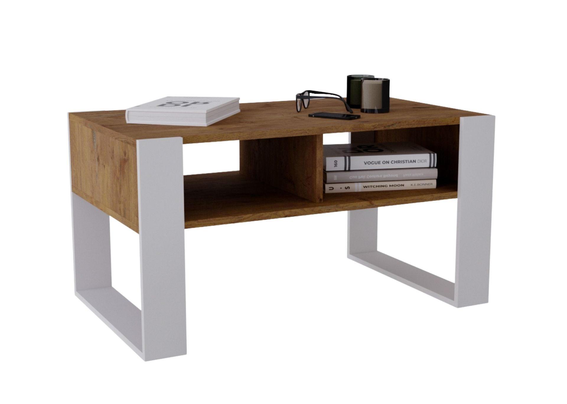 COUCHTISCH Holzwerkstoff rechteckig stabil Nussbaumfarben 45/53,6/92cm - Nussbaumfarben/Weiß, Holzwerkstoff (53.6/92/45cm) - CraftPAK