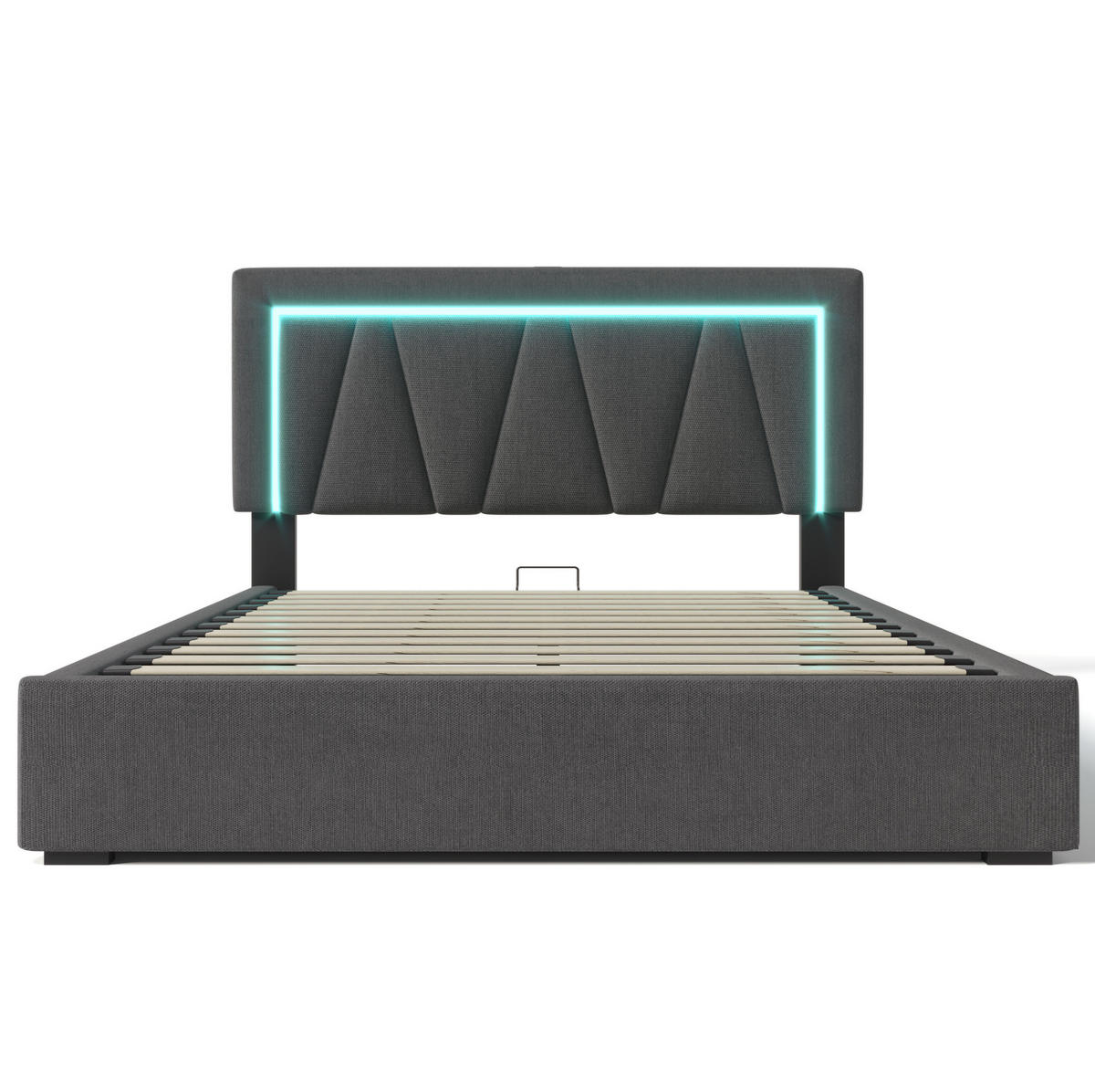 POLSTERBETT 160/200 cm mit LED-Beleuchtung, USB-C, Bettkasten und Matratze, Leinenoptik, Grau - Grau, Textil (160/200cm) - Redom