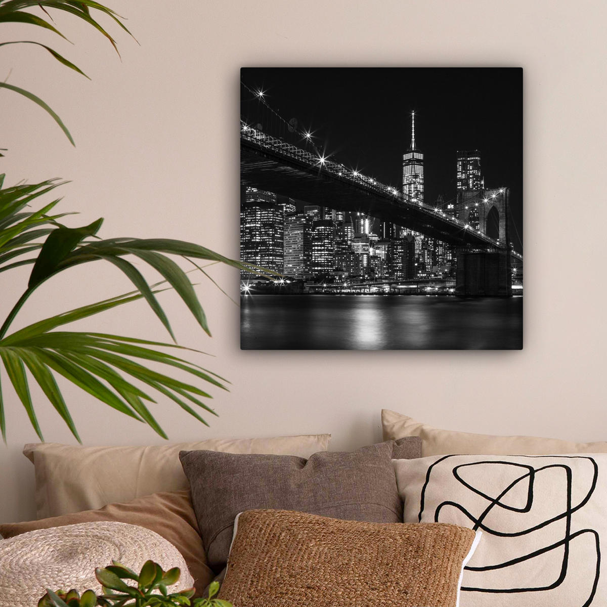 LEINWANDBILD New York - Brooklyn - Brücke Wandbild Wohnzimmer 50x50 cm - Schwarz, Textil (50/50cm) - MuchoWow